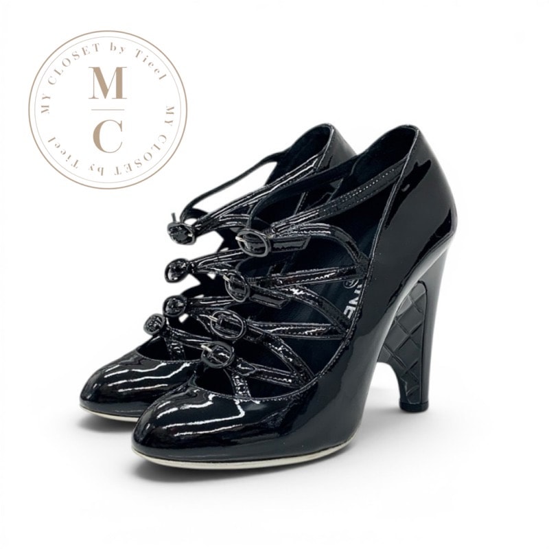 シャネル CHANEL パンプス ストラップベルト パテント ブラック