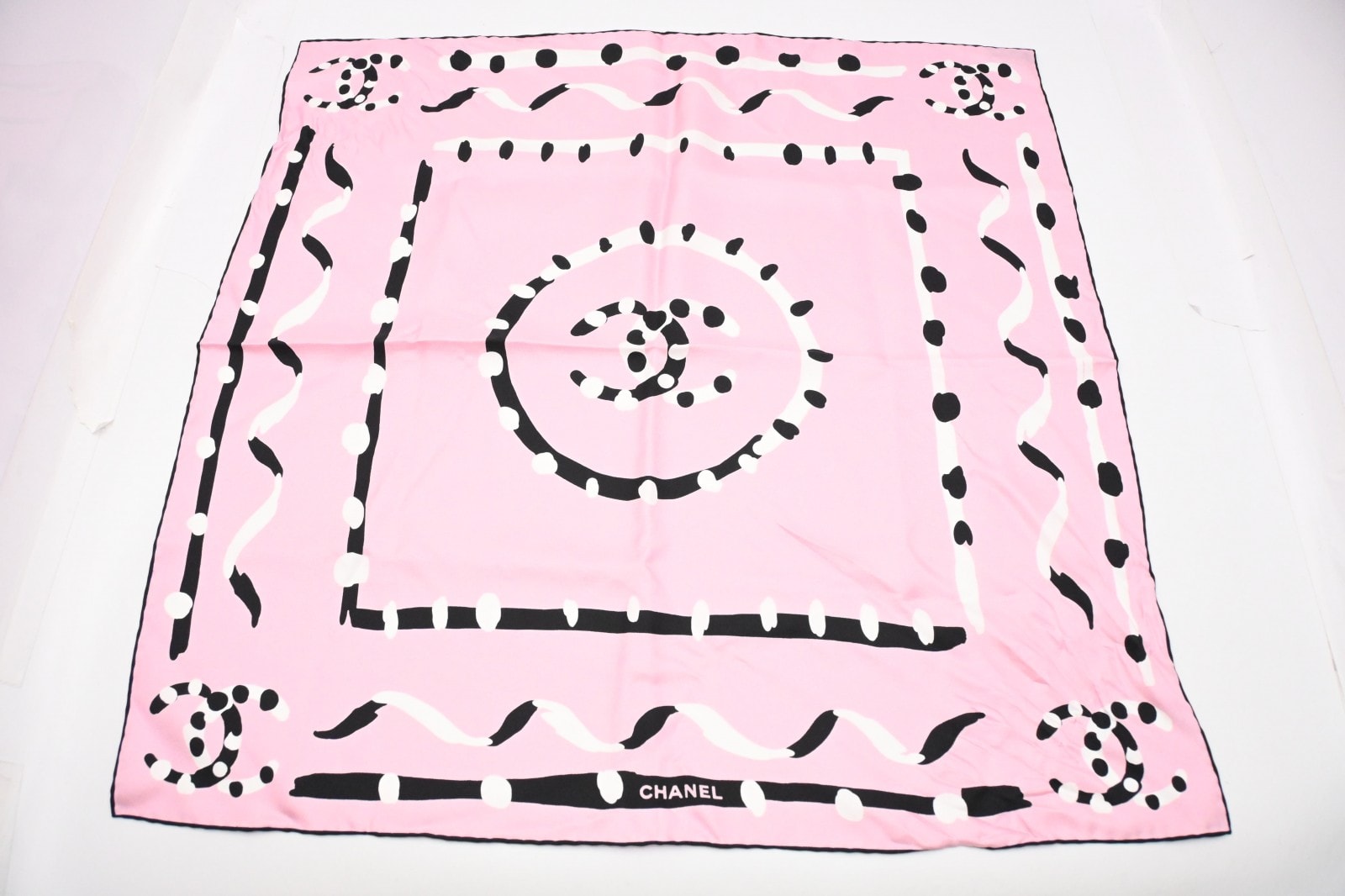 シャネル ココマーク ピンク シルク スカーフ