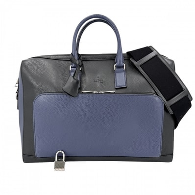 GUCCI グッチ 2WAY ブリーフケース トートバッグ ショルダーバッグ ハンドバッグ ビジネスバッグ 411872 レザー ブラック 黒 ネイビー 紺 シルバー金具 メンズ【中古品】