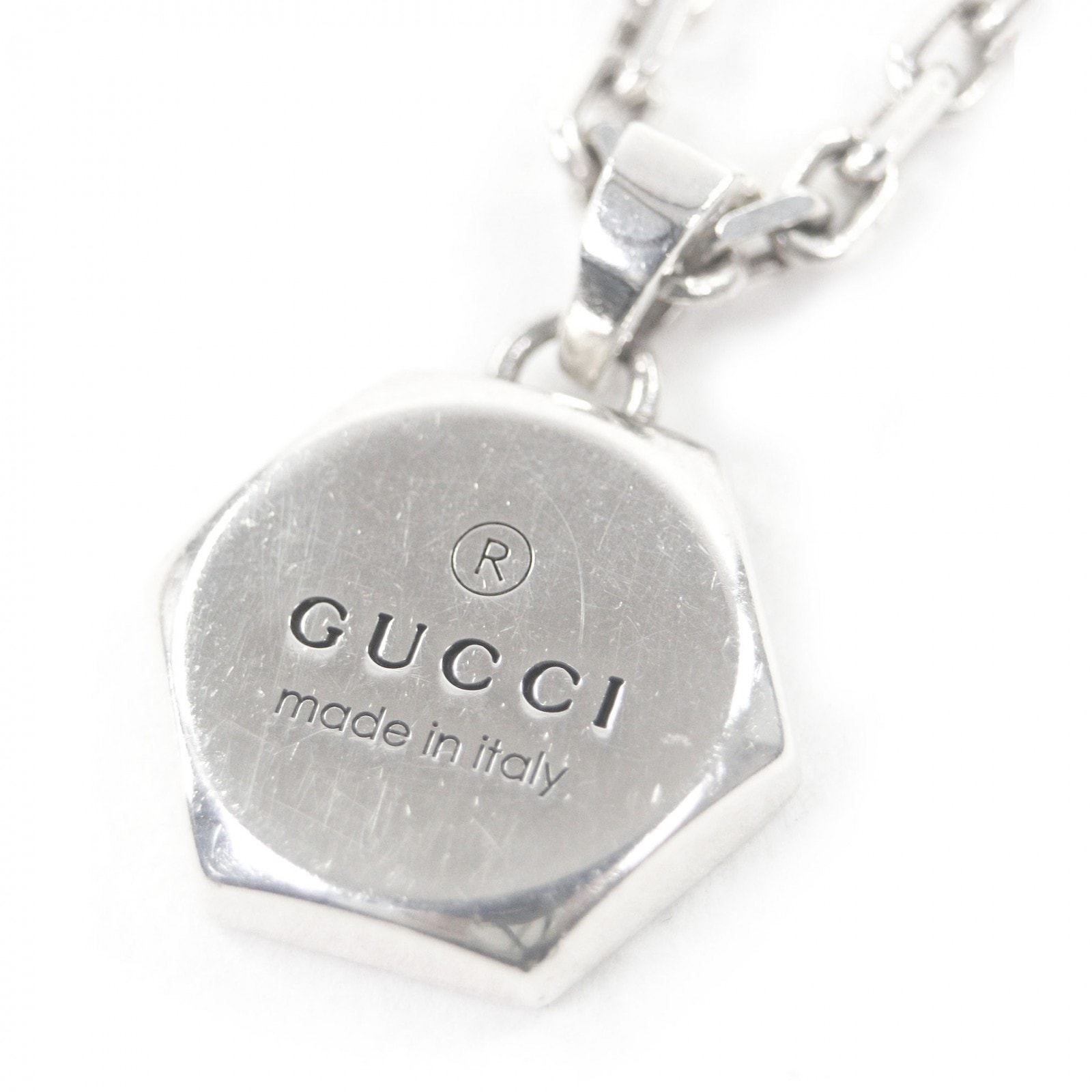 美品 グッチ ネックレス トレードマーク エングレービング シルバー