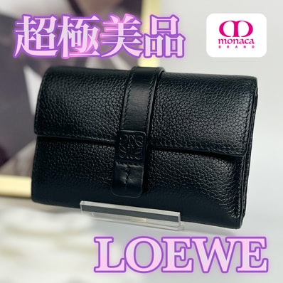 超極美品 LOEWE バーティカル ウォレット スモール ブラック レディース メンズ