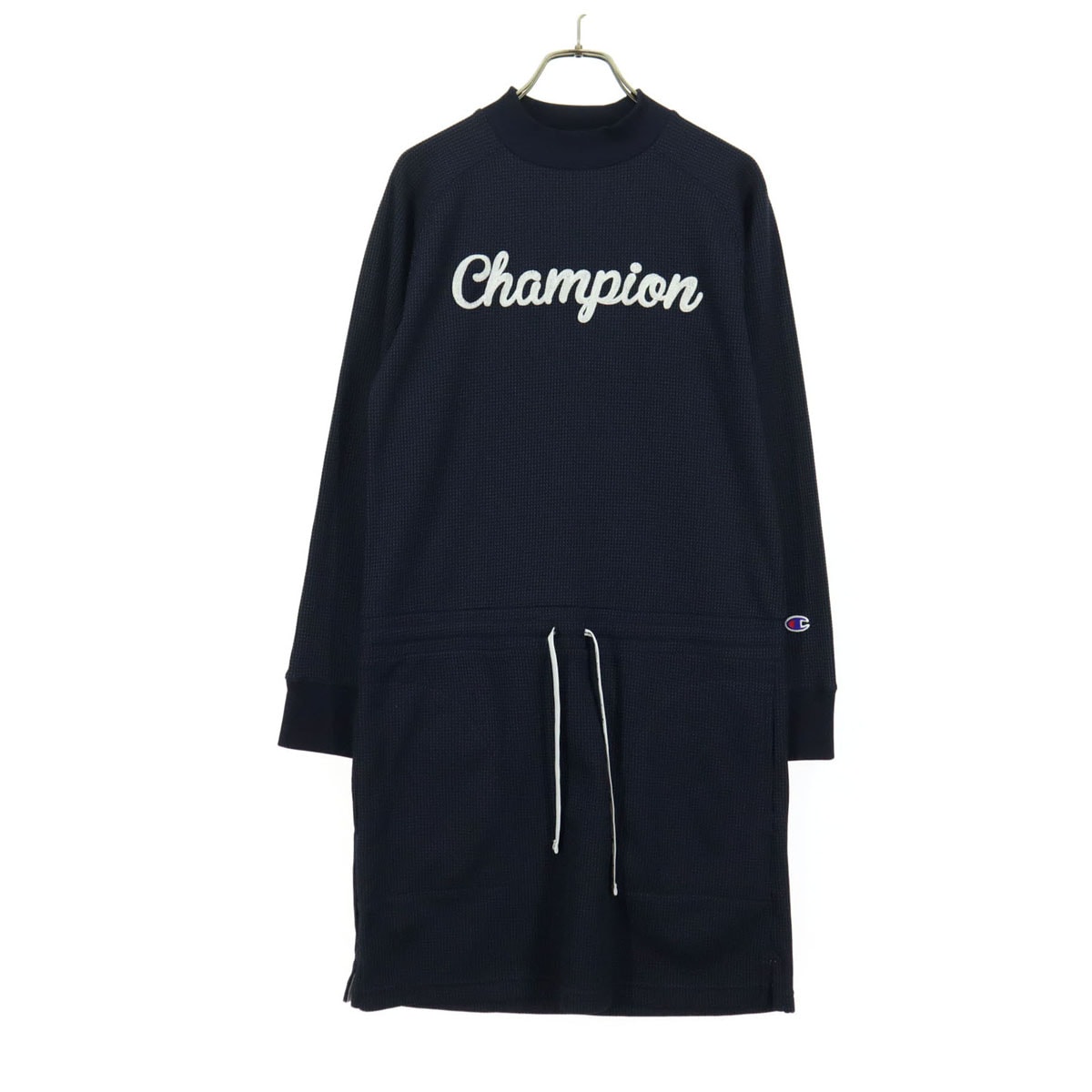 美品 Champion チャンピオン ロゴ 長袖 トレーナー 膝丈ワンピース M ネイビー