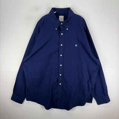 古着 ブルックスブラザーズ Brooks Brothers 長袖シャツ ロゴ刺繍 XL ネイビー系 無地 メンズ