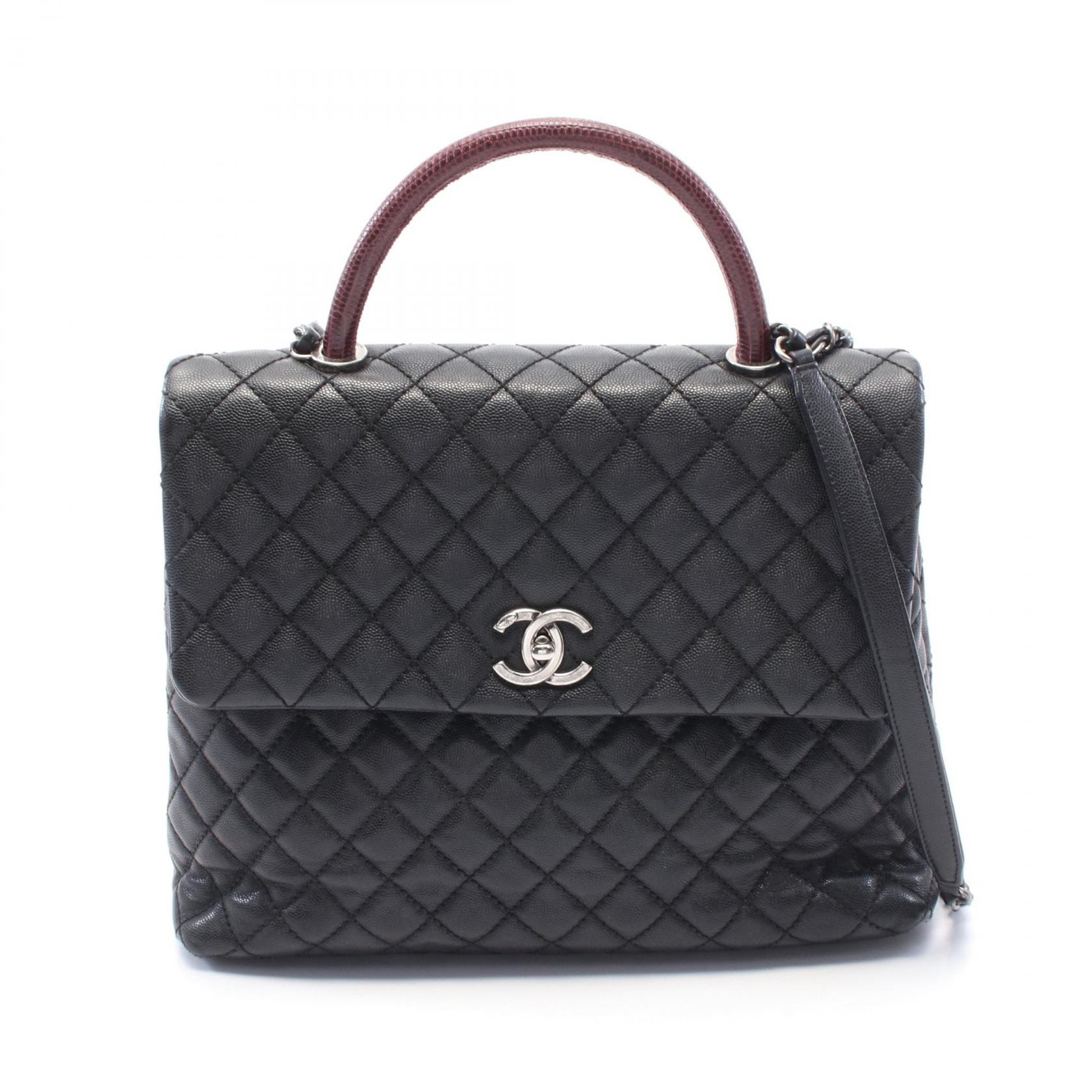 シャネル CHANEL マトラッセ ココハンドル ハンドバッグ バッグ キャビアスキン(グレインドカーフ) エキゾチックレザー レディース ブラック系 / ボルドー系 【中古】