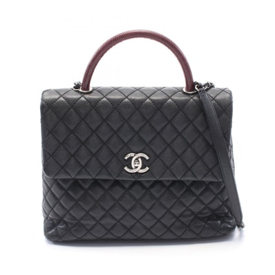 シャネル CHANEL マトラッセ ココハンドル ハンドバッグ バッグ キャビアスキン(グレインドカーフ) エキゾチックレザー レディース ブラック系 / ボルドー系 【中古】