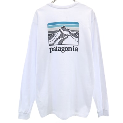 美品 patagonia パタゴニア バックプリント 長袖 Tシャツ M ブルーホワイト 38517SP22 アウトドア ロンT