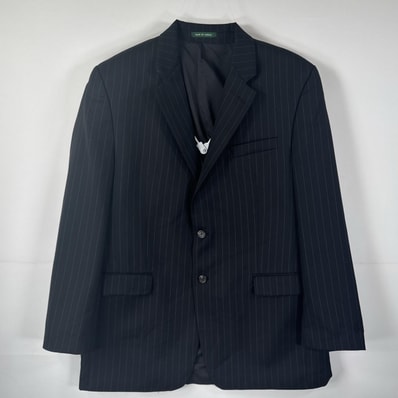 古着 ラルフローレン RALPH LAUREN テーラードジャケット スーツ ブレザー 大きいサイズ 44L ブラック ストライプ メンズ