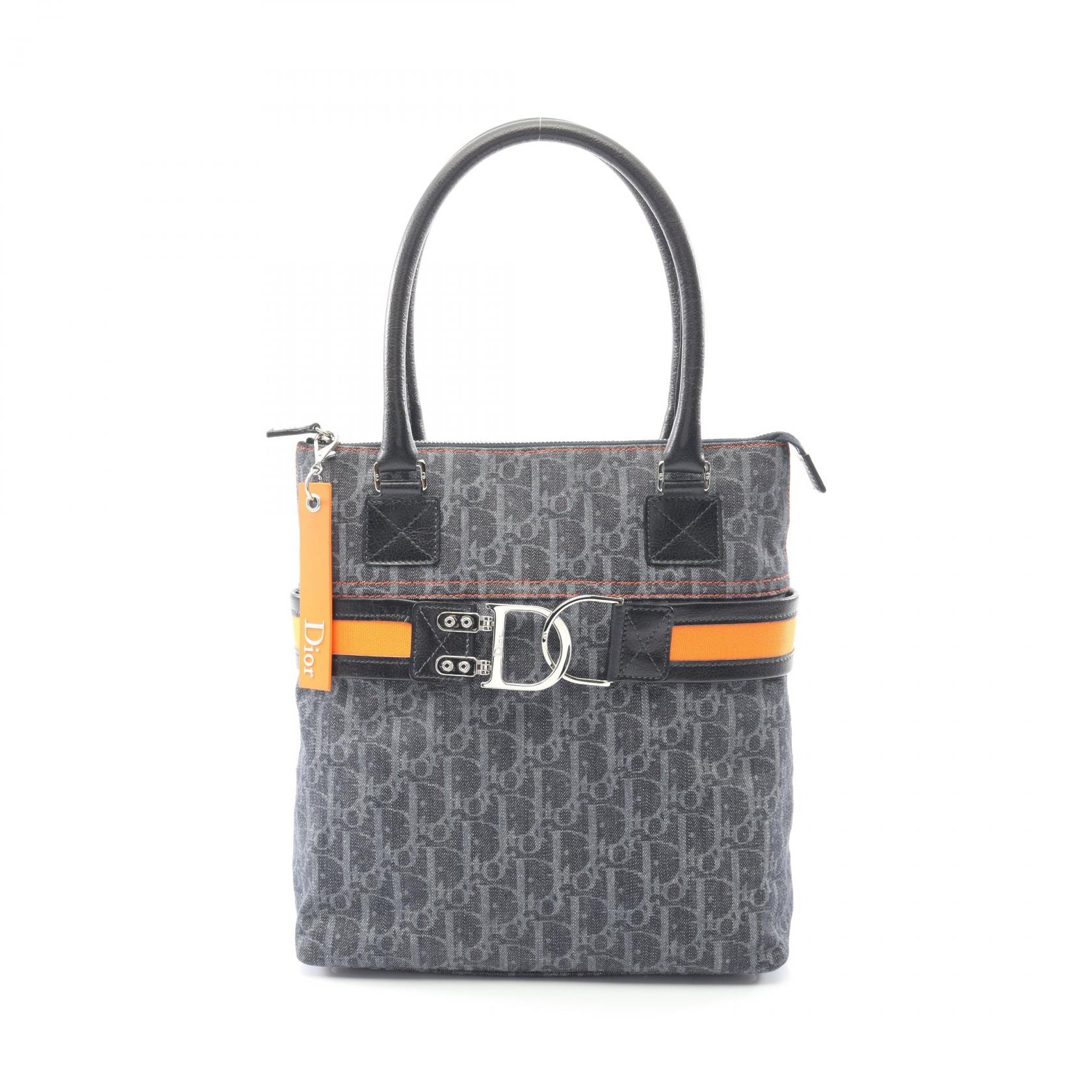 ディオール Dior フライトライン トロッター トートバッグ バッグ デニム レザー レディース ネイビー系 / ブラック系 / オレンジ系 【中古】