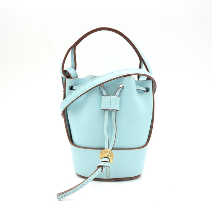 LOEWE(ロエベ)バルーンバッグ ナノ ショルダーバッグ ハンドバッグ ライトブルー レザー ゴールド金具 2WAY ミニバッグ レディース 262205【中古】