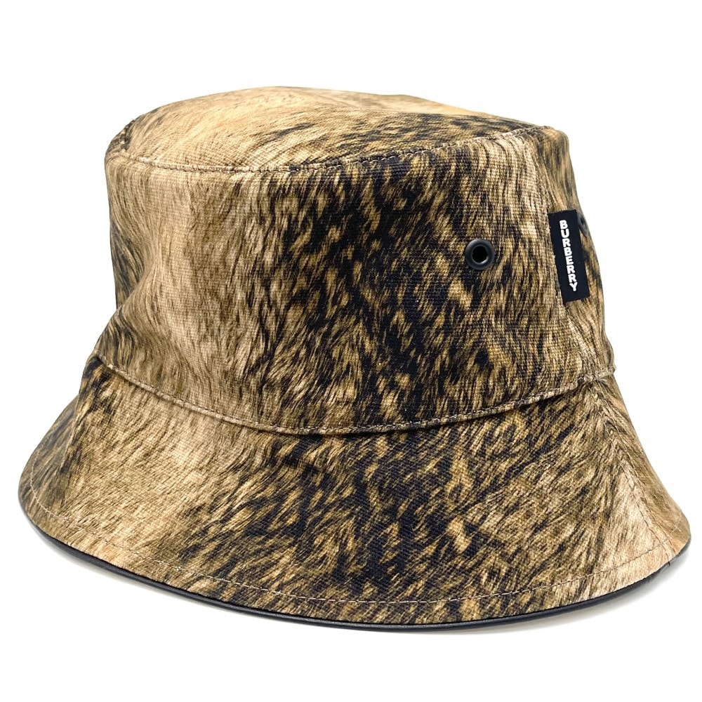 BURBERRY バーバリー 帽子 ファープリント チェック バケットハット ファッションアイテム Sサイズ アパレル 8044079 コットン    ブラウン 茶 レディース 美品【中古品】