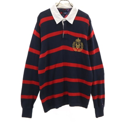 TOMMY HILFIGER トミーヒルフィガー ボーダー柄 長袖 ニット ポロシャツ L ネイビー