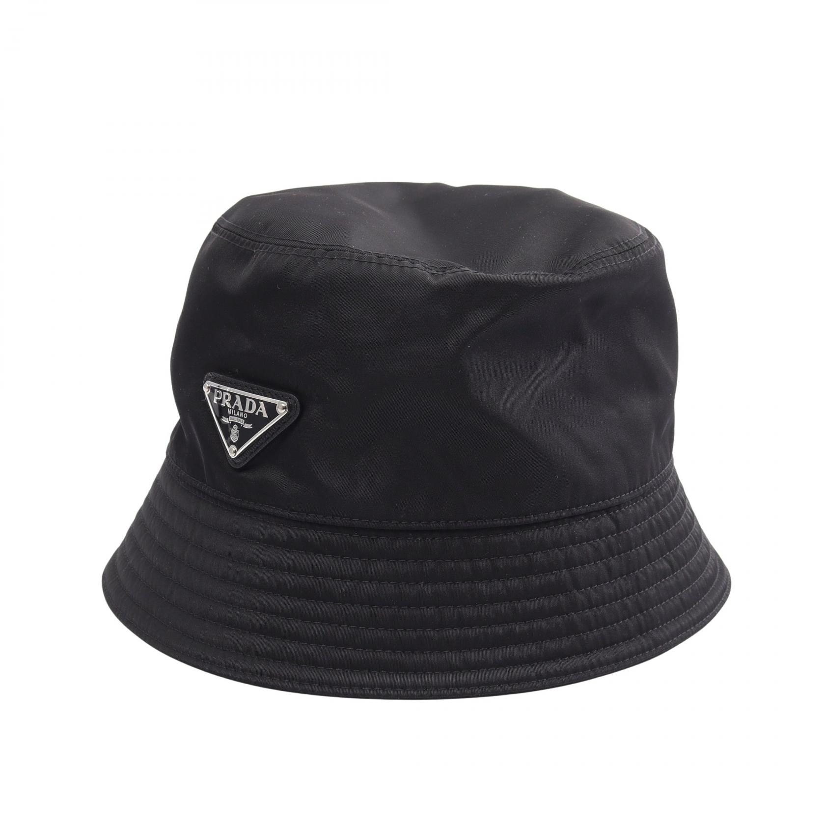 プラダ PRADA Re-Nylon トライアングルロゴ バケット ハット 帽子 ナイロン レディース ブラック系 【中古】