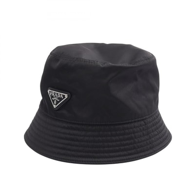 プラダ PRADA Re-Nylon トライアングルロゴ バケット ハット 帽子 ナイロン レディース ブラック系 【中古】
