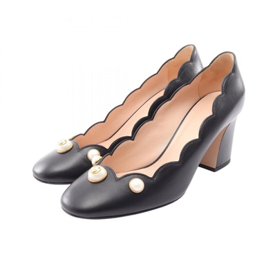 グッチ GUCCI ダブルG フェイクパール パンプス 靴 レザー レディース ブラック系 【中古】
