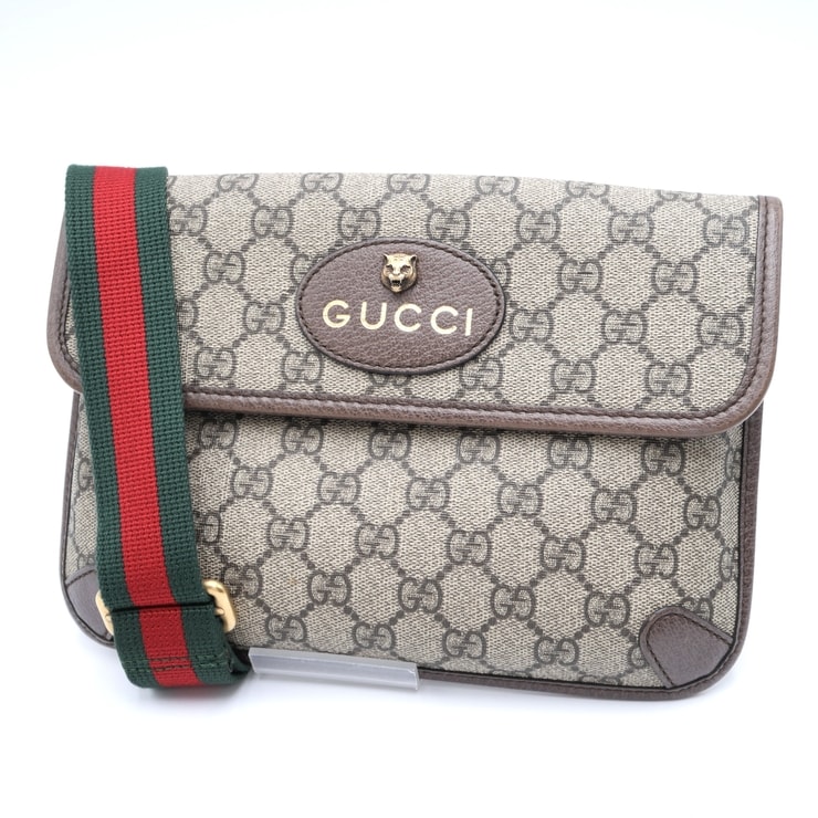 GUCCI(グッチ)ネオ ヴィンテージ GGスプリーム ベルトバッグ ショルダーバッグ GG柄 シェリーライン ベージュ ブラウン レザー 493930【中古】