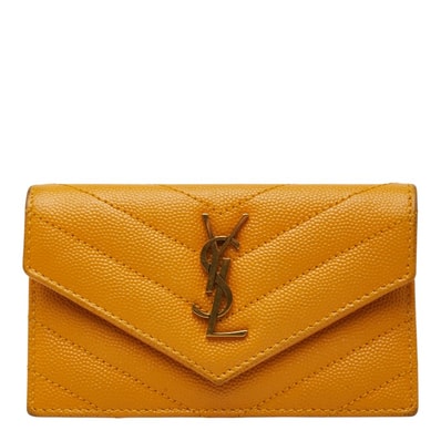 サンローラン モノグラム フラグメント YSLロゴ フラップ カードケース 612808 イエロー系 レザー レディース SAINT LAURENT 【中古】