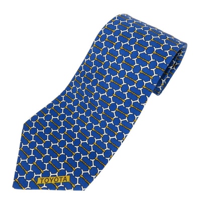 【中古】 エルメス ネクタイ シルク ブルー ホワイト トヨタ限定 総柄 スーツ メンズ 男性 HERMES