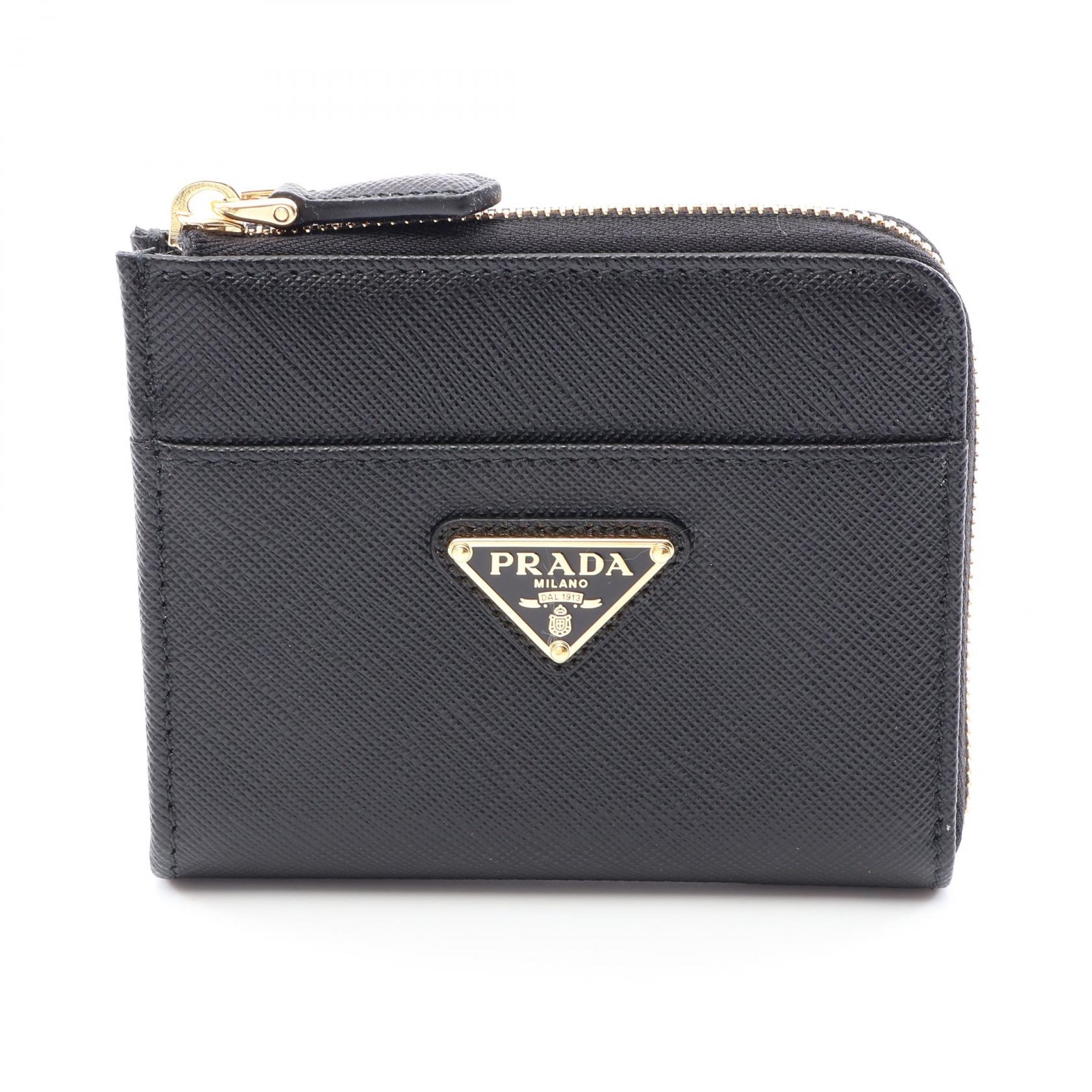 プラダ PRADA SAFFIANO TRIANG L字ファスナー コインケース 財布 サフィアーノレザー レディース ブラック系 1ML060QHHF0002 【新品】