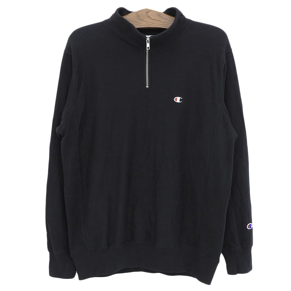 チャンピオン REVERSE WEAVE HALF ZIP SWEATSHIRT プルオーバースウェット トップス メンズ ブラック L C3-Z005 L
