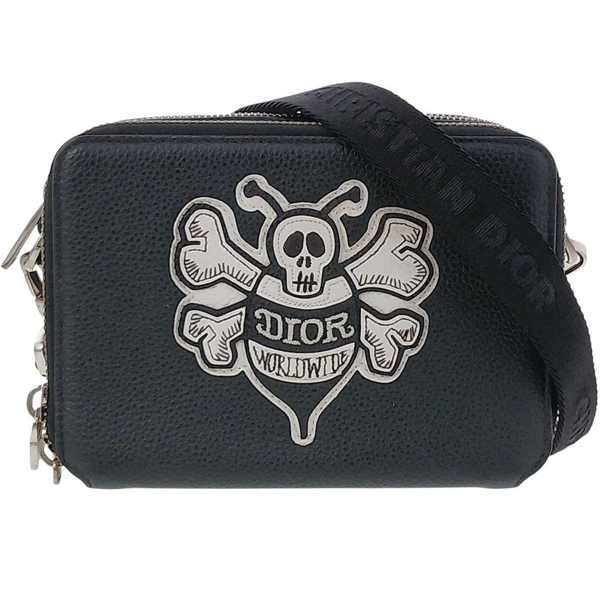 Dior ディオール Shawn Stussy Bee Patch ショルダーバッグ レザー ブラック  メンズ【中古】