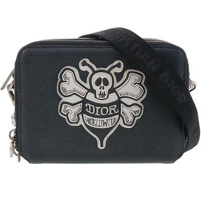 Dior ディオール Shawn Stussy Bee Patch ショルダーバッグ レザー ブラック メンズ【中古】