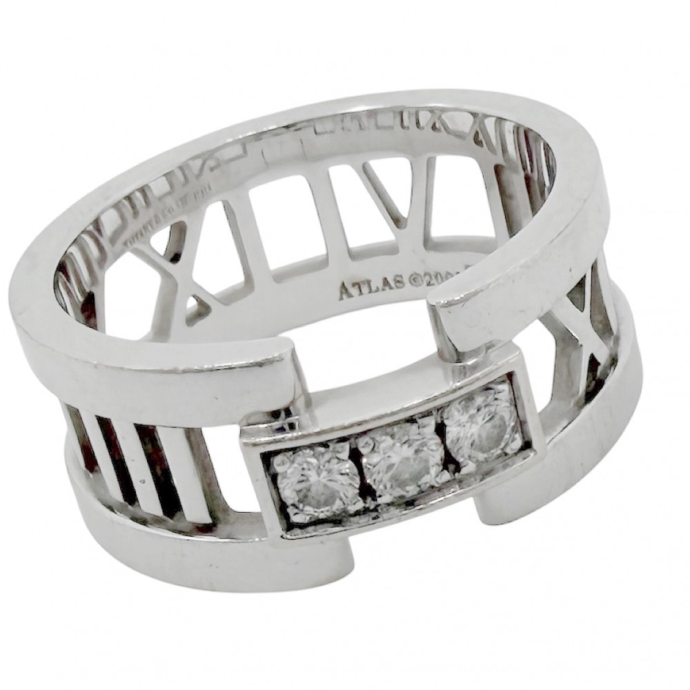 TIFFANY&Co. ティファニー 指輪 アトラス オープン リング ジュエリー アクセサリー Au750 18金WG K18ホワイトゴールド ダイヤモンド 約12.5号 レディース 約7.5g【中古品】