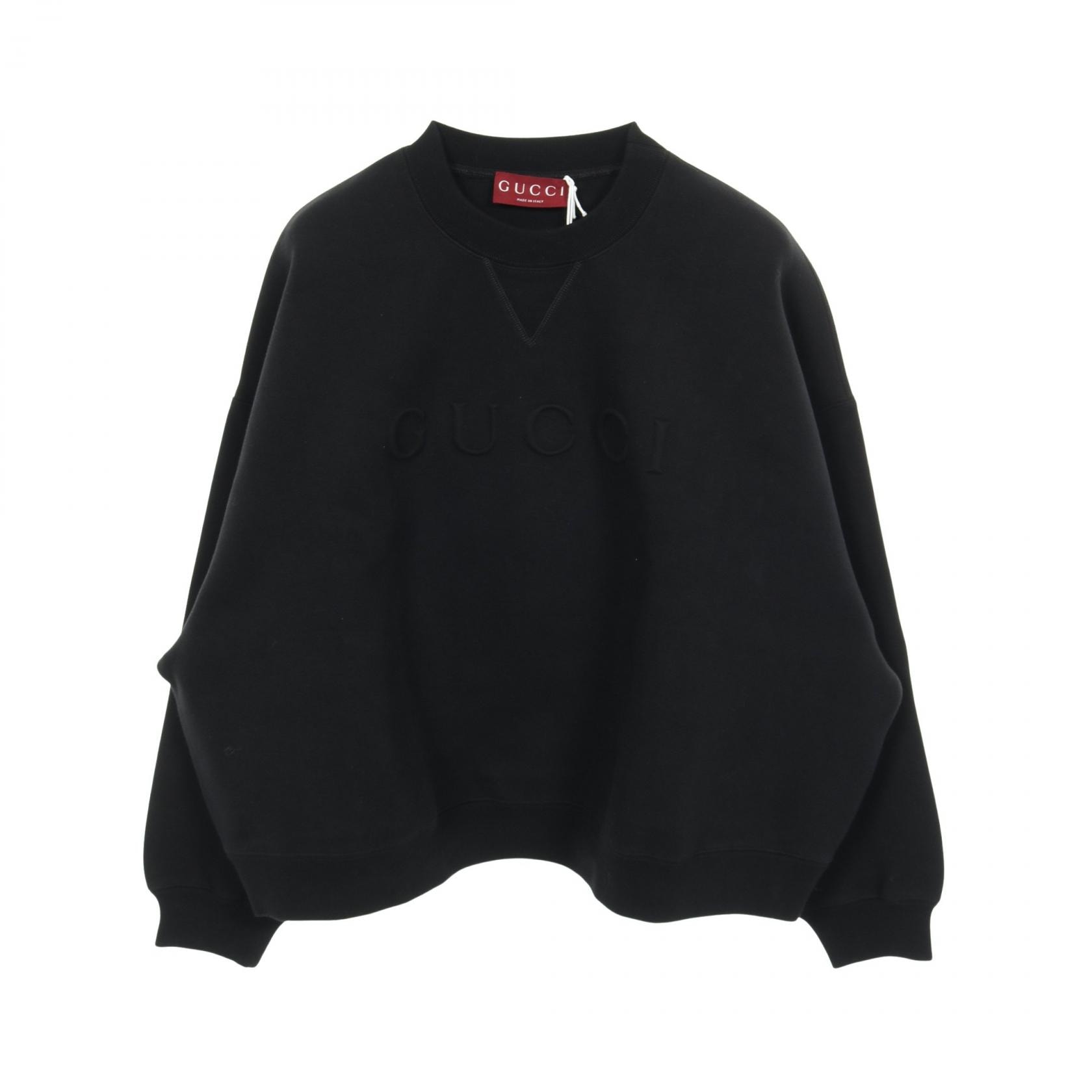 グッチ GUCCI エンボスロゴ スウェット 衣料品 トップス コットン メンズ ブラック系 【中古】