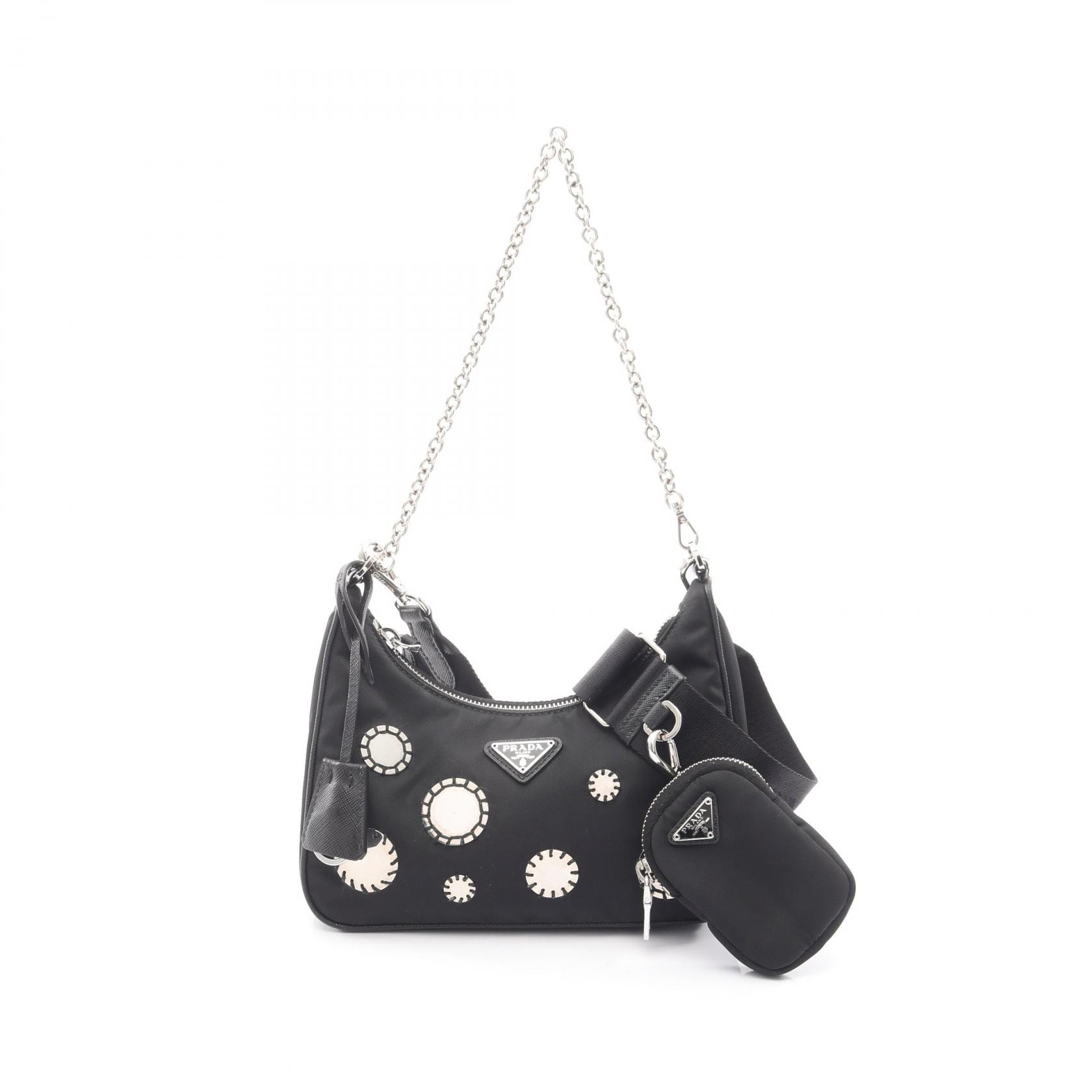 プラダ PRADA Re-Edition 2005 ショルダーバッグ バッグ ナイロン サフィアーノレザー レディース ブラック系 1BH204 【中古】
