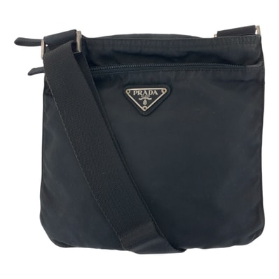 PRADA プラダ テスート 三角ロゴプレート ブラック 黒 シルバー金具 ナイロン ショルダーバッグ ポシェット 505729 【中古】