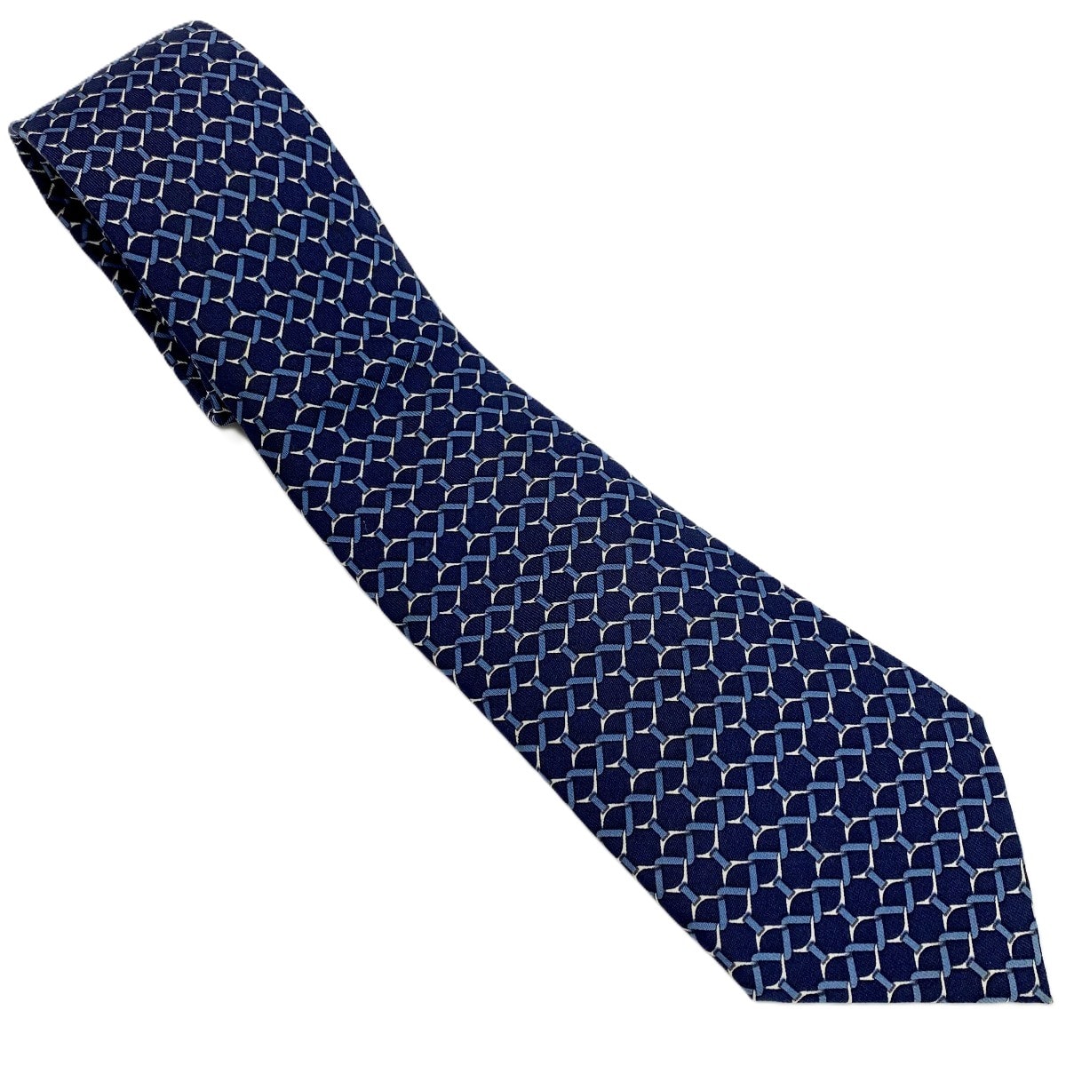 C (やや傷や汚れあり)】HERMES エルメス シルクネクタイ ネイビー