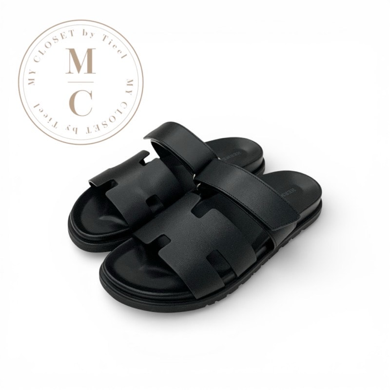 エルメス HERMES シプレ サンダル 靴 シューズ レザー ブラック 黒 ベルクロ ストラップ フラット