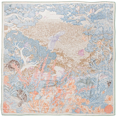 HERMES エルメス スカーフ カレ140 カレジェアン Retour a la Nature 自然回帰 243854S 03 ストール ショール カシミヤ シルク ブルー マルチカラー【中古】