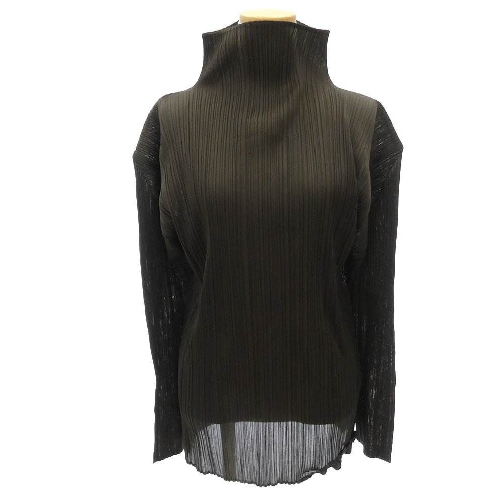 PLEATS PLEASE プリーツプリーズ イッセイミヤケ PP53-JK404 プリーツ加工 ボトルネック 長袖 カットソー ブラック系 4【中古】