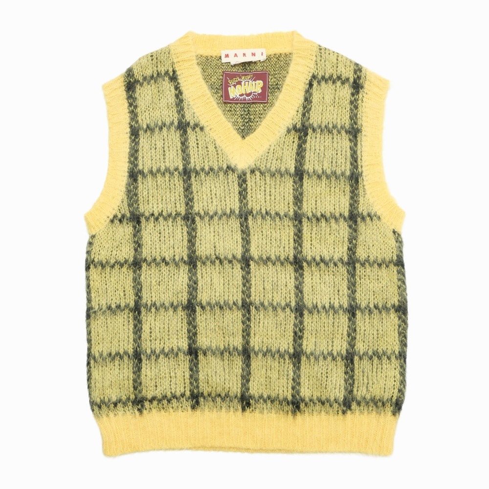 ■美品■2025AW■MARNI マルニ セーター サイズ48 ニット ベスト ジレ チェック柄 Vネック モヘヤ イタリア製 ブランド古着【中古】20261029/RB1395