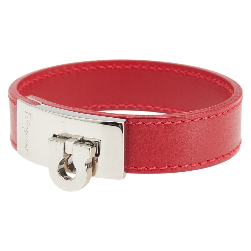 サルヴァトーレフェラガモ ガンチーニ ブレスレット レッド シルバー レザー メタル レディース Salvatore Ferragamo 【中古】