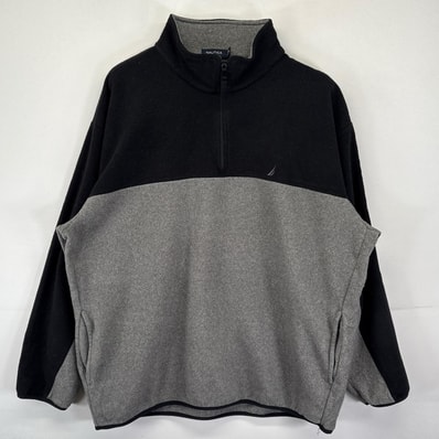 古着 ノーティカ NAUTICA フリースジャケット ハーフジップ プルオーバー ワンポイントロゴ刺繍 袖刺繍 2XL ブラック メンズ