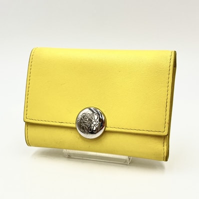 LOEWE(ロエベ)ペブル トライフォールド ウォレット 三つ折り財布 レザー イエロー シルバー金具 レディース 102426【中古】
