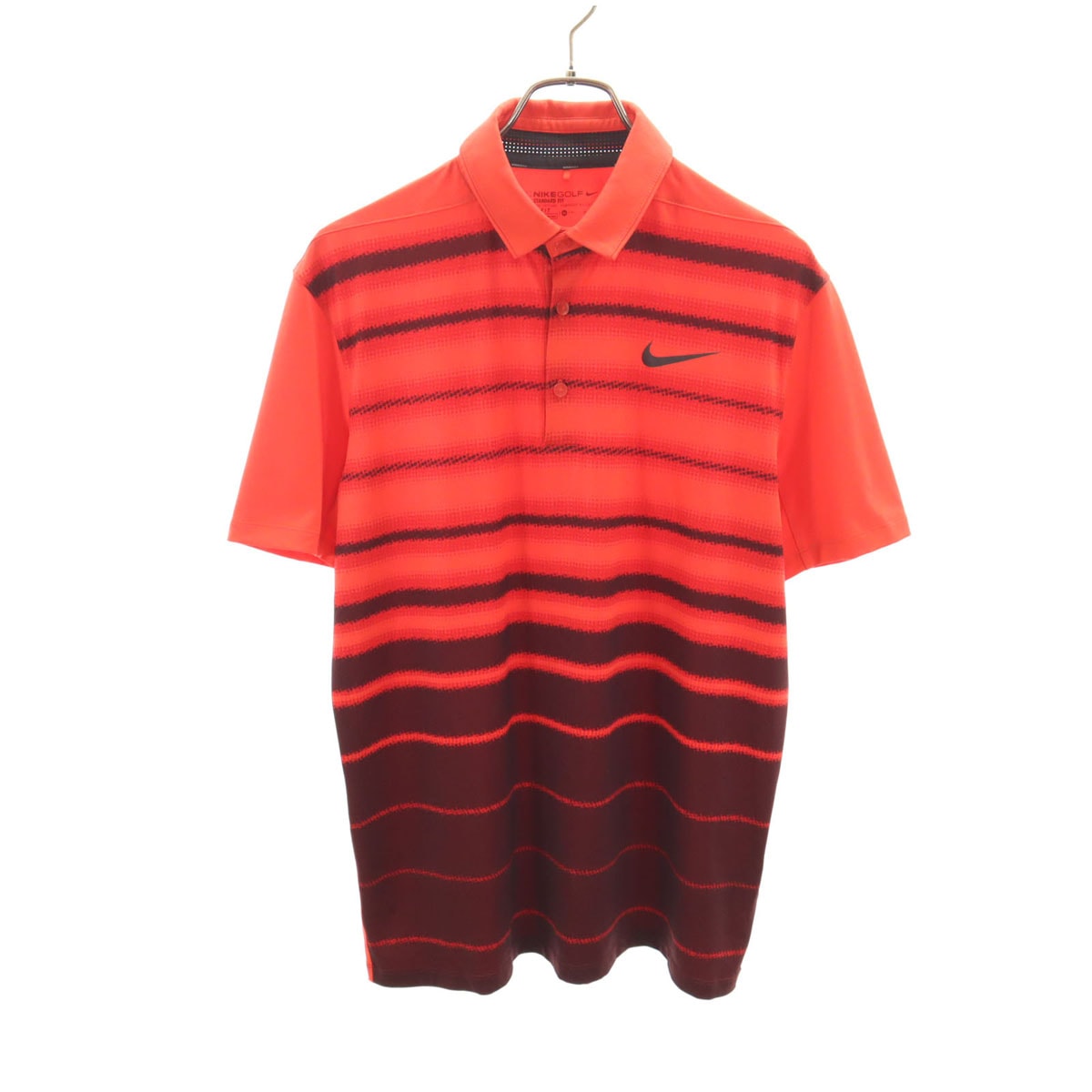NIKE GOLF ナイキゴルフ ボーダー柄 半袖 ポロシャツ M レッド