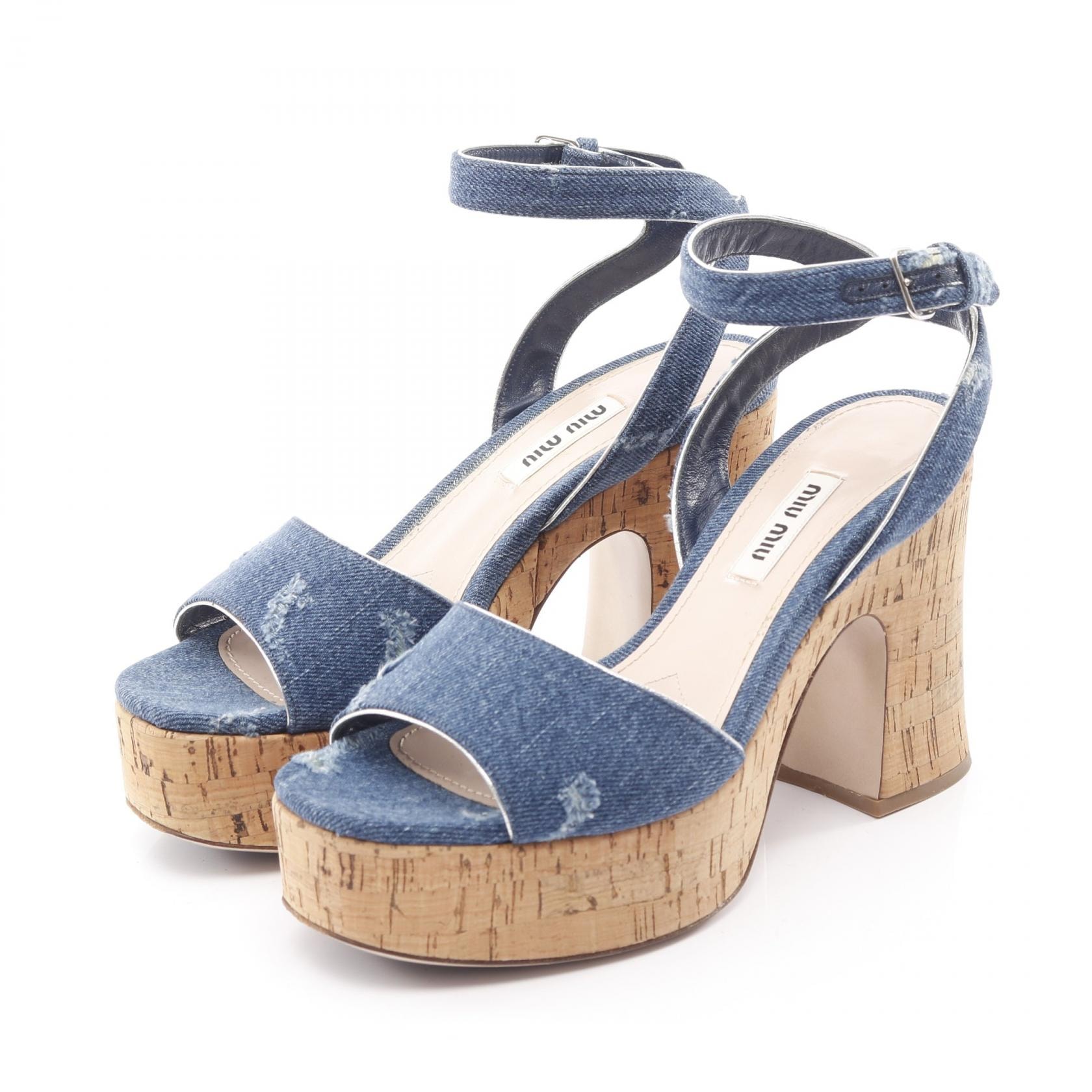 miu miu デニム調ヒールサンダル　日本未入荷 傷や汚れあり】ミュウ ミュウ Miu Miu サンダル 靴 デニム レディース