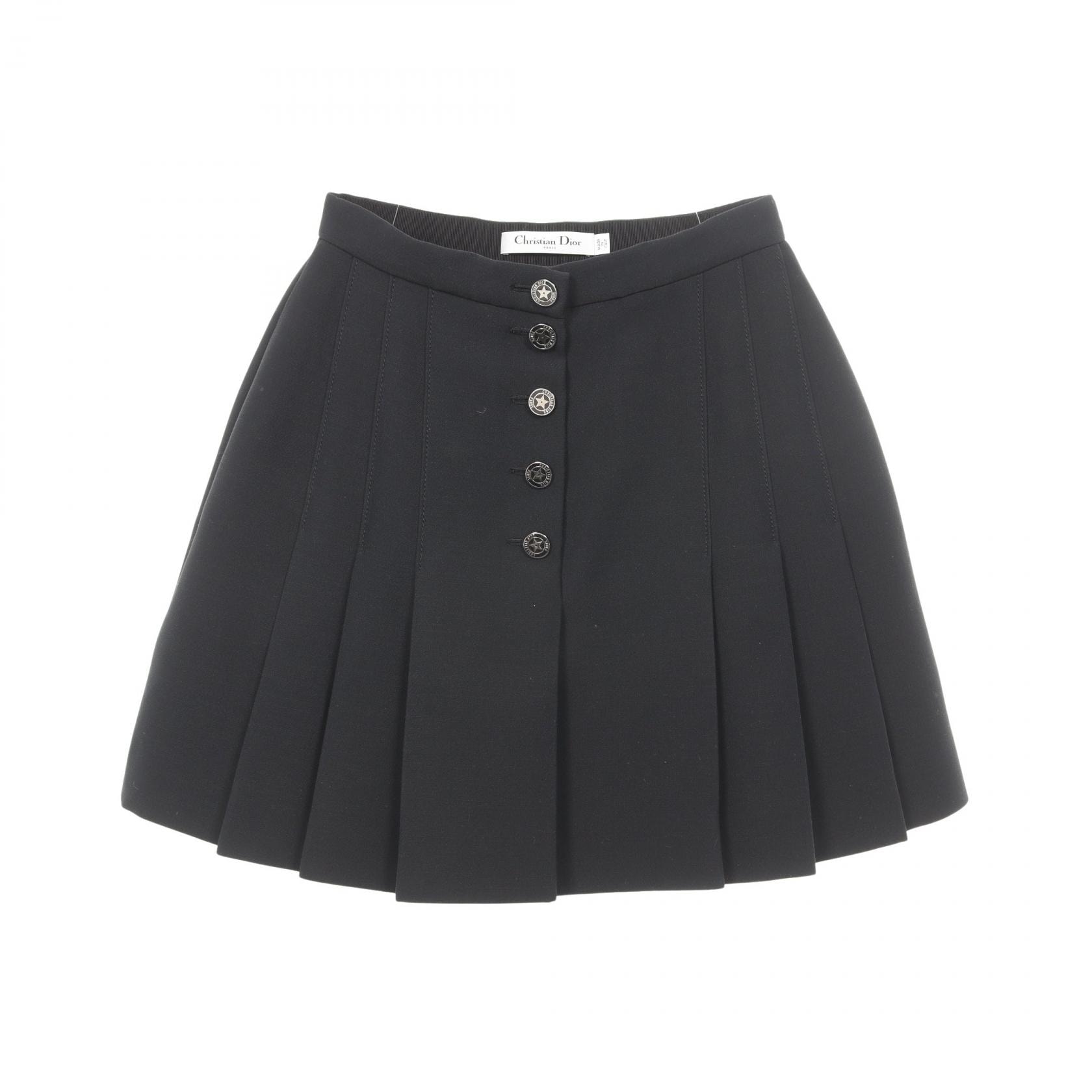 ディオール Dior スターボタン プリーツ スカート 衣料品 ボトムス ウール シルク レディース ブラック系 【中古】