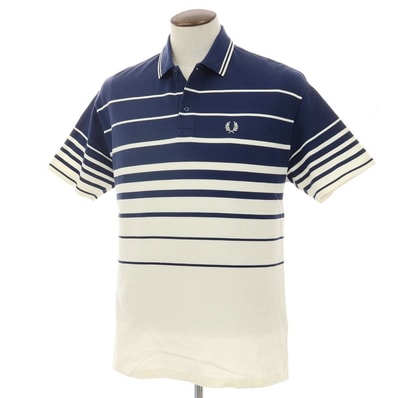 【中古】フレッドペリー FRED PERRY BEAMS別注 コットン ボーダー 半袖ポロシャツ ネイビーxオフホワイト【サイズL】【メンズ】