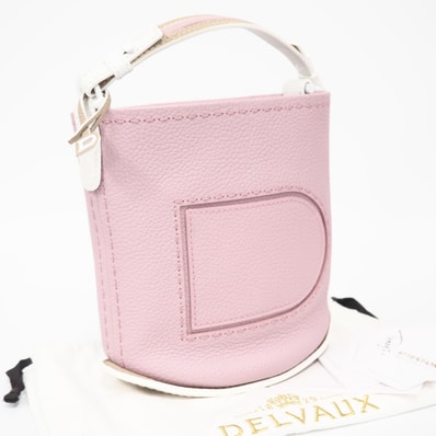 未使用 DELVAUX デルヴォー パン ミニバケット AA0494ATT0471BL ハンドバッグ ピンク ホワイト トリヨンレザー レディース