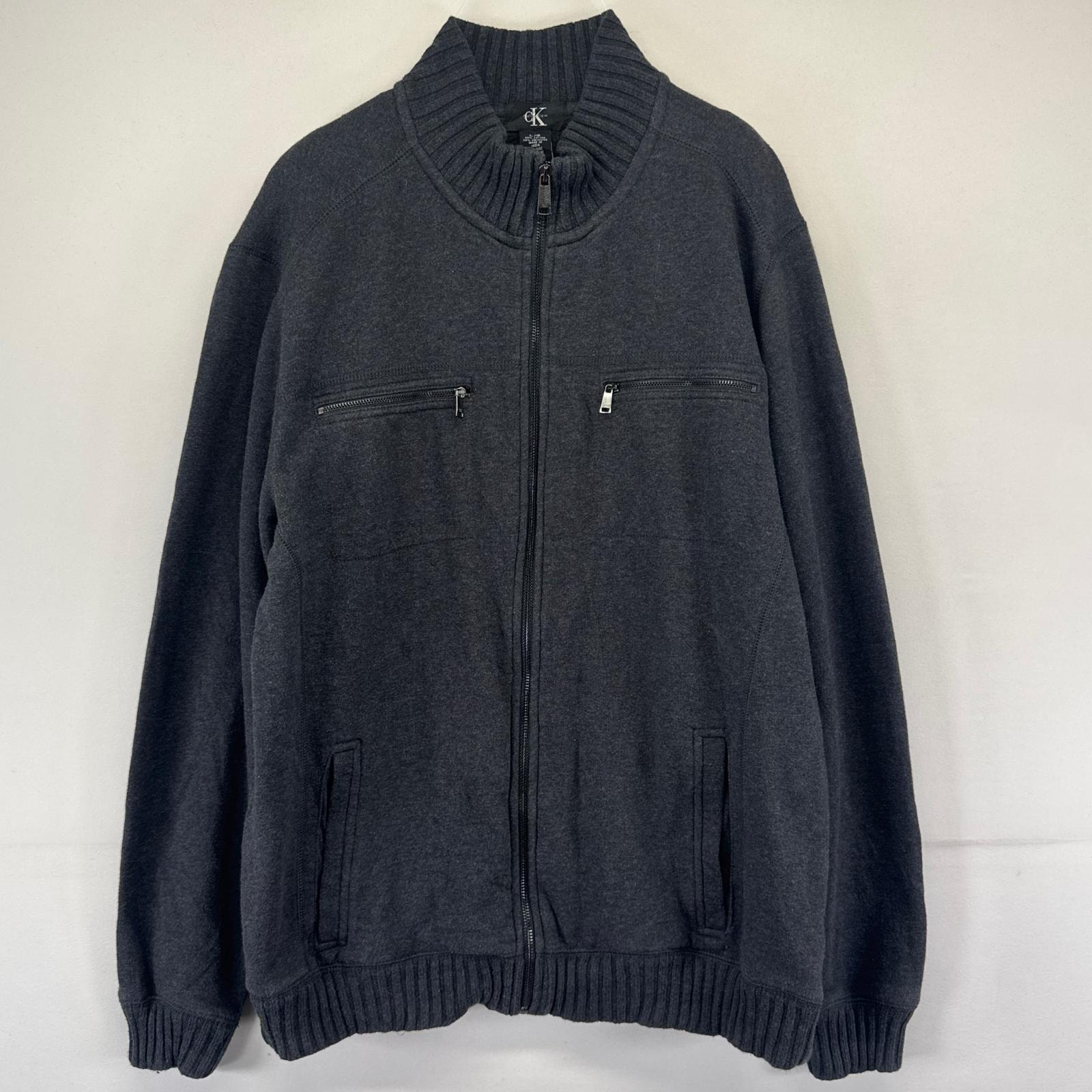 古着 カルバンクライン Calvin Klein スウェット フルジップ 脇ポケット リブ ジャケット L  グレー系 メンズ