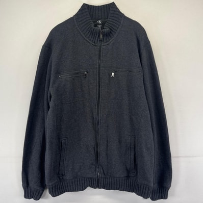 古着 カルバンクライン Calvin Klein スウェット フルジップ 脇ポケット リブ ジャケット L グレー系 メンズ