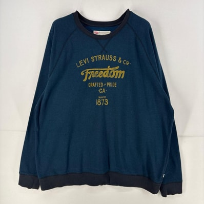 古着 リーバイス Levi's スウェット ロゴ プリント クルーネック トレーナー 大きいサイズ 2XL ネイビー メンズ