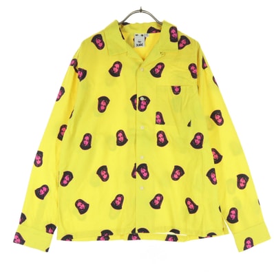 美品 X-girl エックスガール ドット柄 長袖 オープンカラーシャツ 2 イエロー