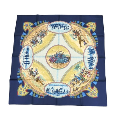 【中古】 エルメス スカーフ カレ90 プール族の騎手 CAVALIERS PEULS シルク ネイビー マルチカラー レディース 女性 HERMES