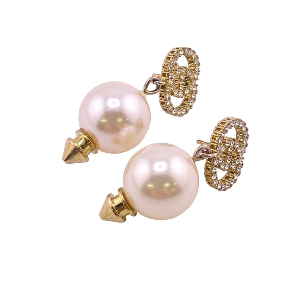 グッチ GUCCI ピアス ラインストーン インターロッキングG ゴールド