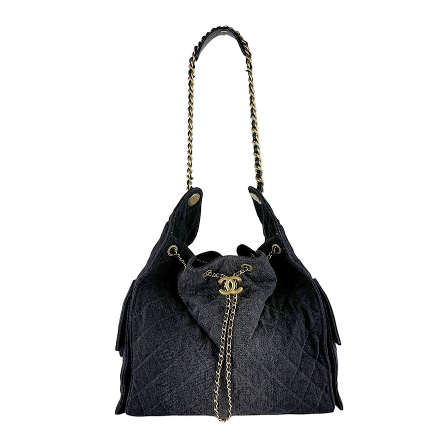 シャネル CHANEL ショルダーバッグ CHANEL25 ミディアム デニム ブラック レディース【中古】 z10456