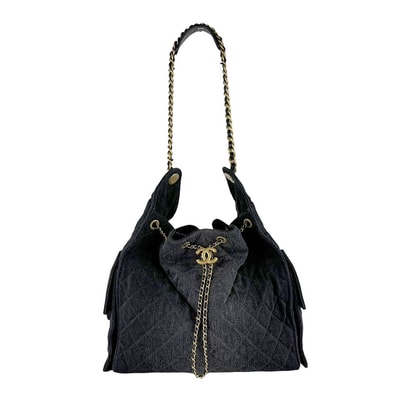 シャネル CHANEL ショルダーバッグ CHANEL25 ミディアム デニム ブラック レディース【中古】 z10456